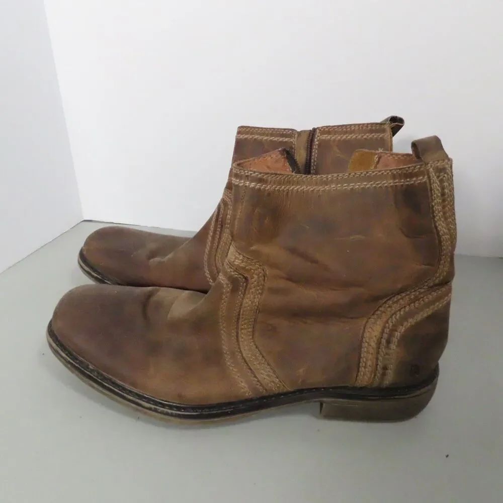 Roan by Bed Stu Crestone Mens 11 Tan Brown Leather Ankle Zip Western Boots
